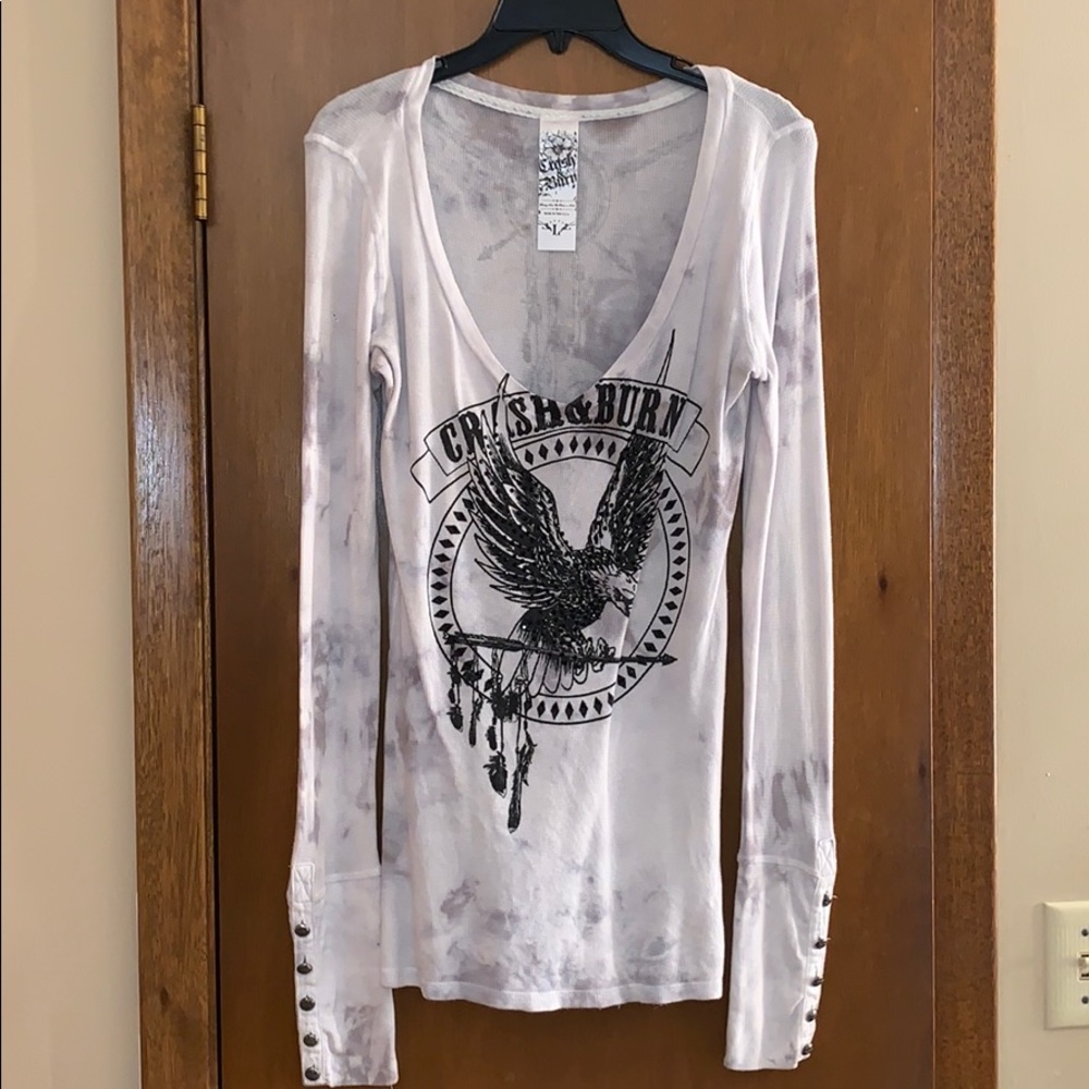 Crash & Burn L/S thermal top with black rhinestone